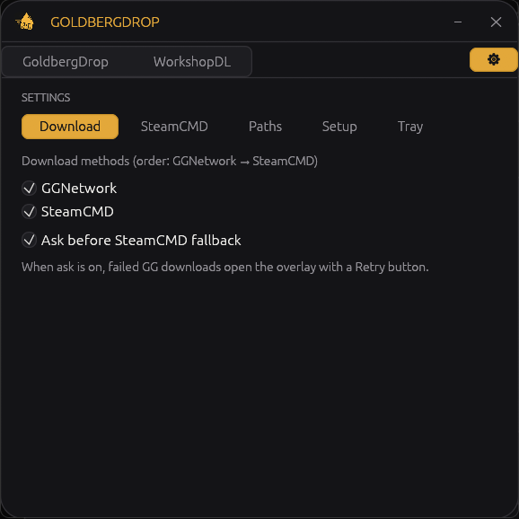 Settings / tray